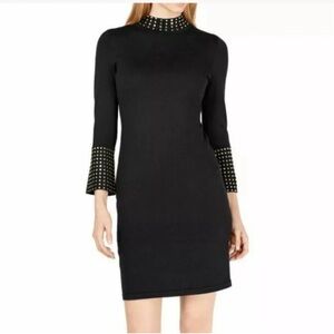CALVIN KLEIN Mock Neck Studded Bell Sleeve Sheath Sweater Dress Size XL